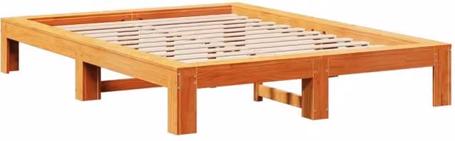 Berkfield Home Durable Solid Pine Bed Frame in Waxed Brown, W: 135 cm, D: 190 cm, H: 31.5 cm – 1