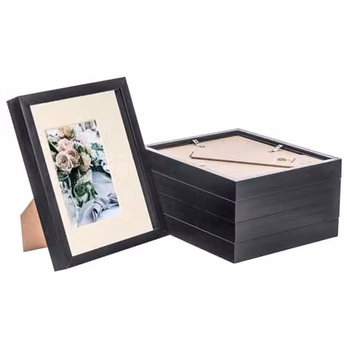 Nicola Spring Black Rectangular 3D Box Photo Frames with 4 x 6 inch Mount, Pack of 5