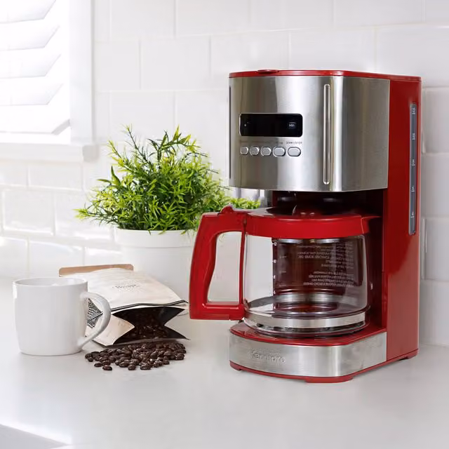 Kenmore Digital Drip Coffee Machine with Glass Jug, Red, 1.8 l