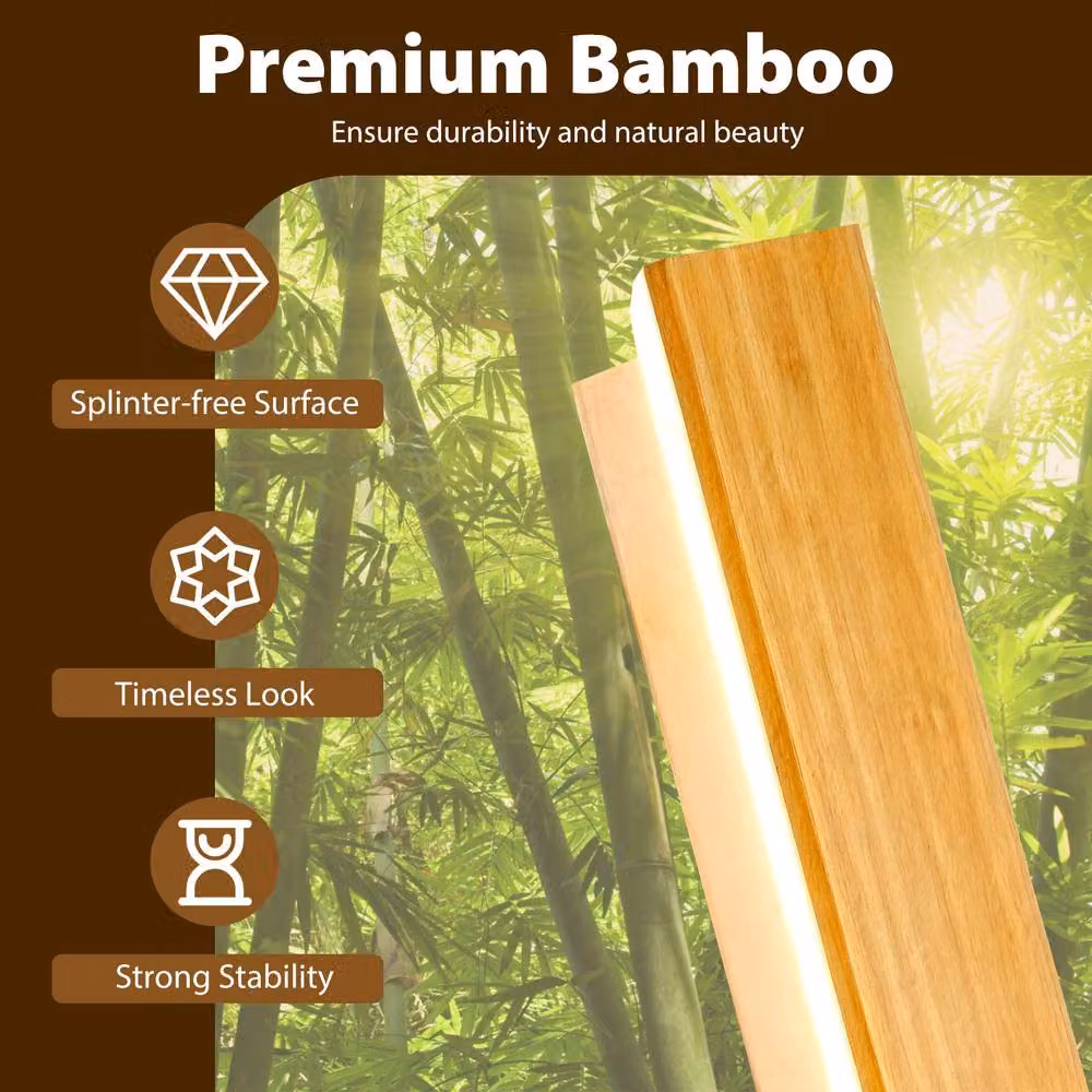 Costway Bamboo LED Floor Lamp with Foot Switch, Dimmable Mid-Century Corner Lamp in Natural Wood Finish – 4