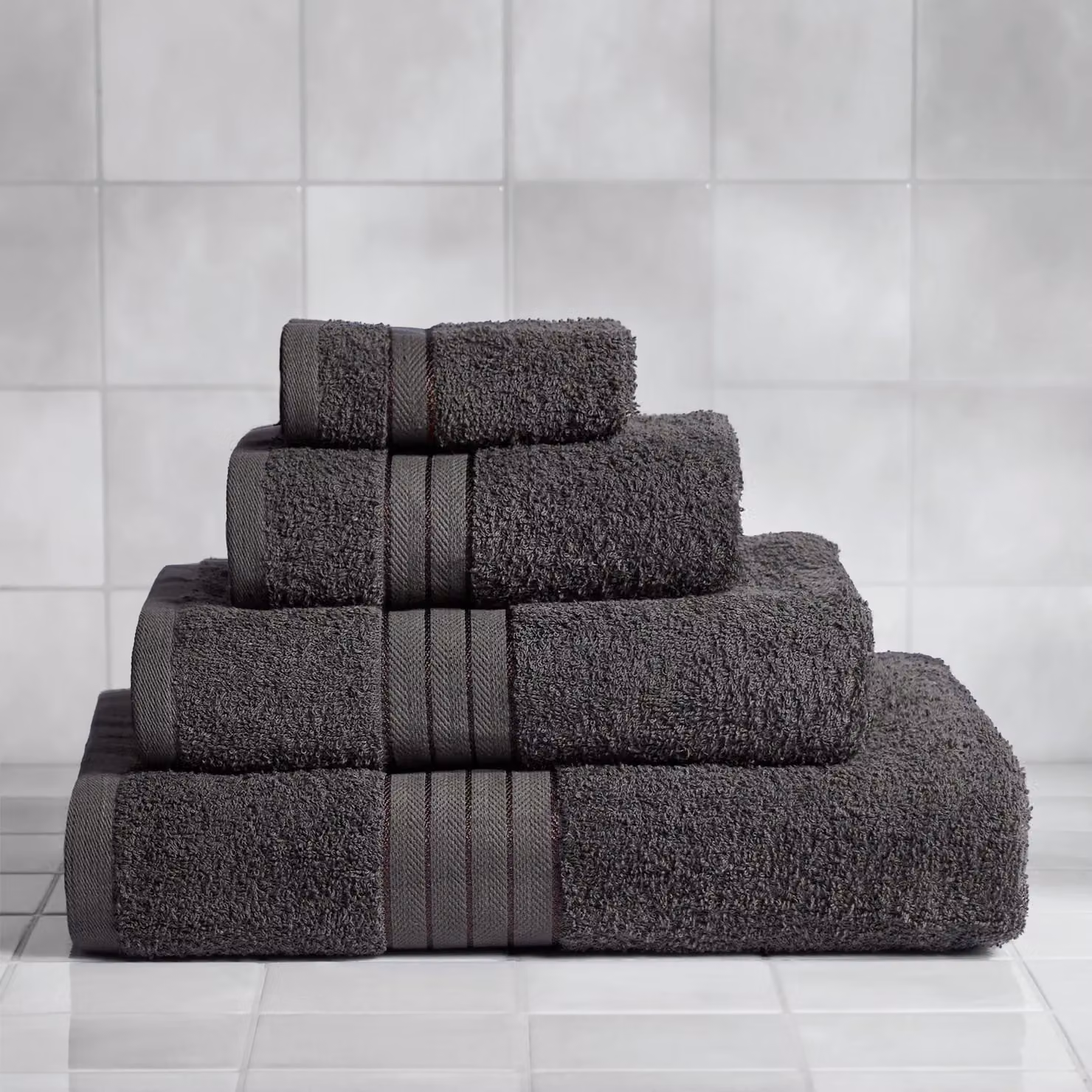 OHS 4 Pack of Fluffy 100% Cotton Terry Bath Sheets in Charcoal Grey – 2