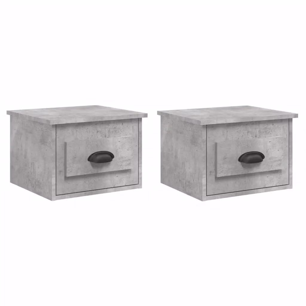 Berkfield Home Wall-mounted Bedside Cabinets, 2 Piece, Concrete Grey, W: 41.5 cm, D: 36 cm, H: 28 cm – 1