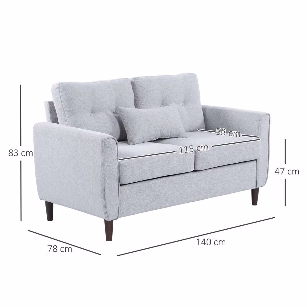 STILVORA 2 Seater Upholstered Sofa in Grey with Linen Fabric and Solid Wood Frame – 2