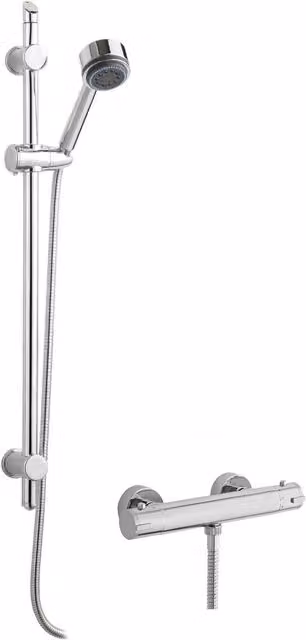 Balterley Minimalist Thermostatic Bar Valve with Multi Function Handset and Slide Rail in Silver