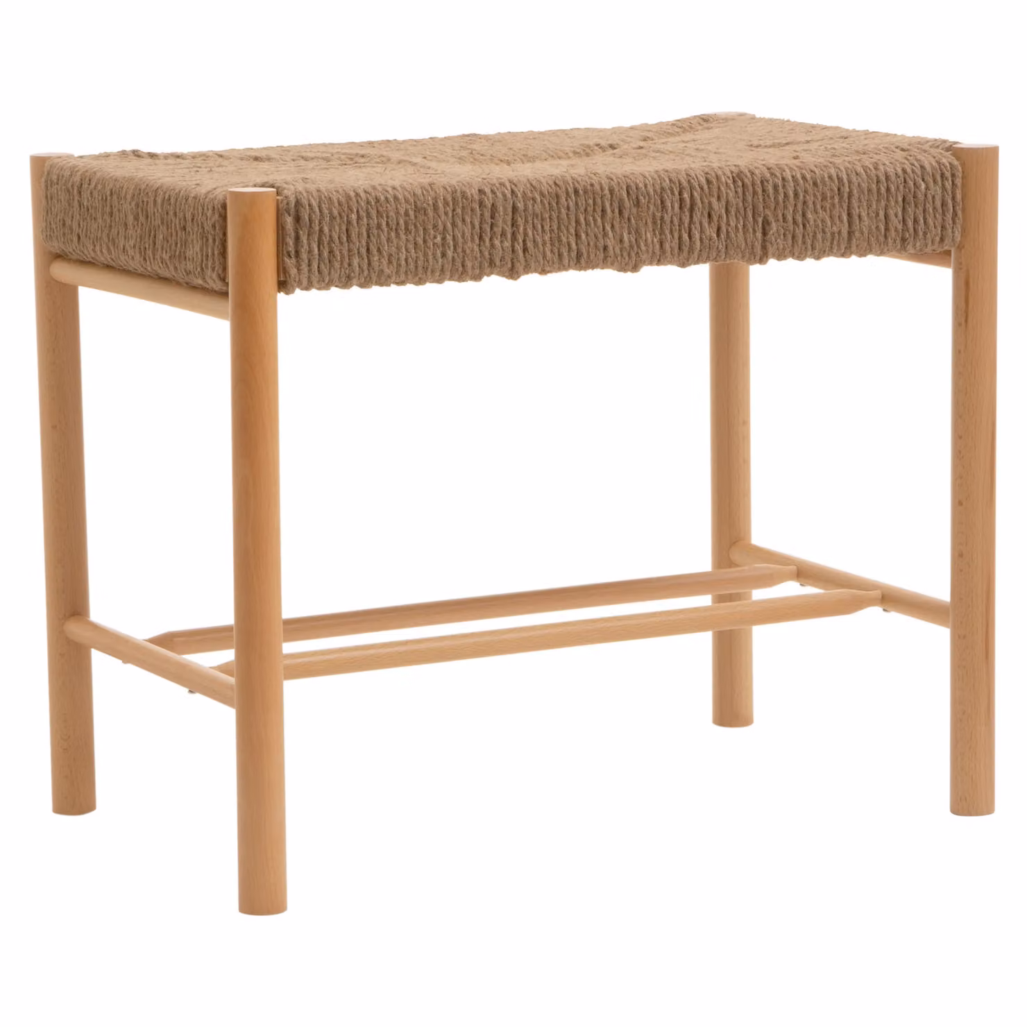 Orsina Bandar Natural Rope Weave Small Bench in Brown and Beige with Solid Beech Wood Frame, W/D/H: 55 x 35 x 45 cm – 2