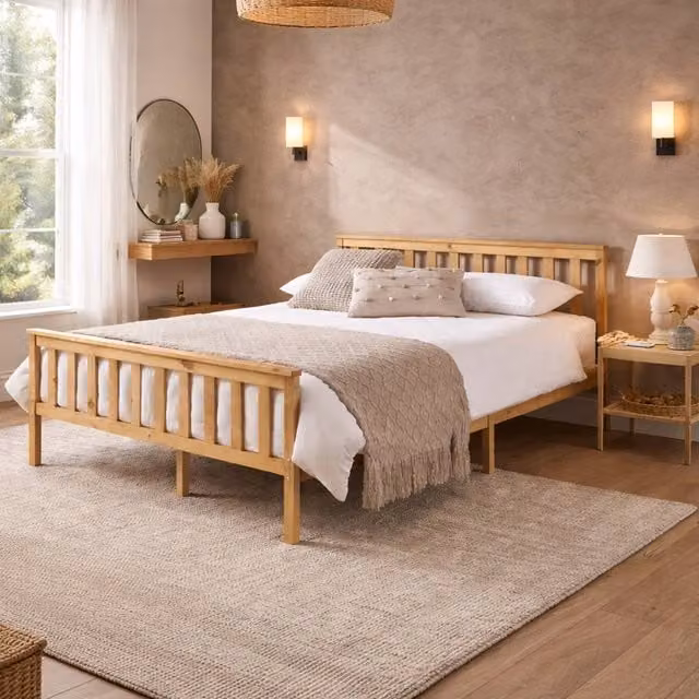 Aspire Langley Solid Wood Slatted Bed Frame in Grey, White or Brown, W/D/H: 120 x 200 cm
