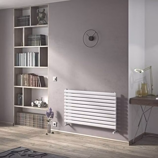 Bathroom Kingdom Nova White Double Oval Horizontal Wall Hung Radiator W: 120 cm, H: 58.4 cm