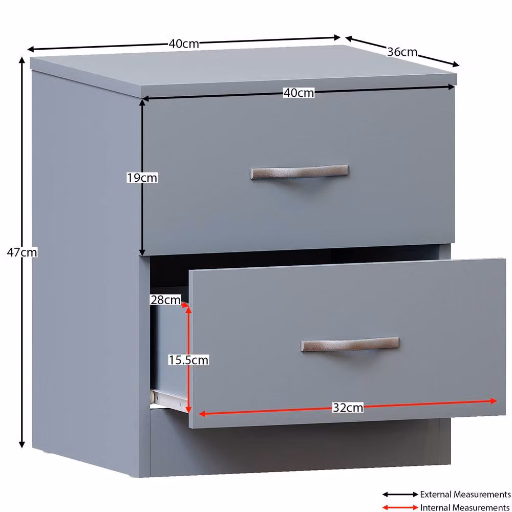 HD Designs Riano 2 Drawer Bedside Cabinet in Grey – 2