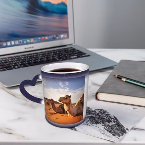 Oudrspo Camels Rest Desert Heat Sensitive Color Changing Ceramic Mug, Blue – 2