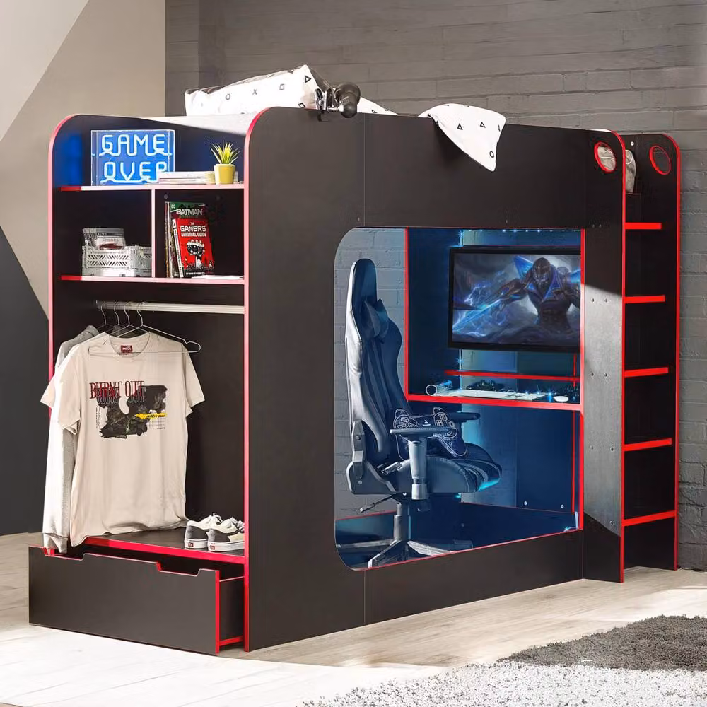 Cheshire Forest Gaming Bunk Bed in Black and Red, Single 90cm, W/D/H: 90 x 200 cm – 2