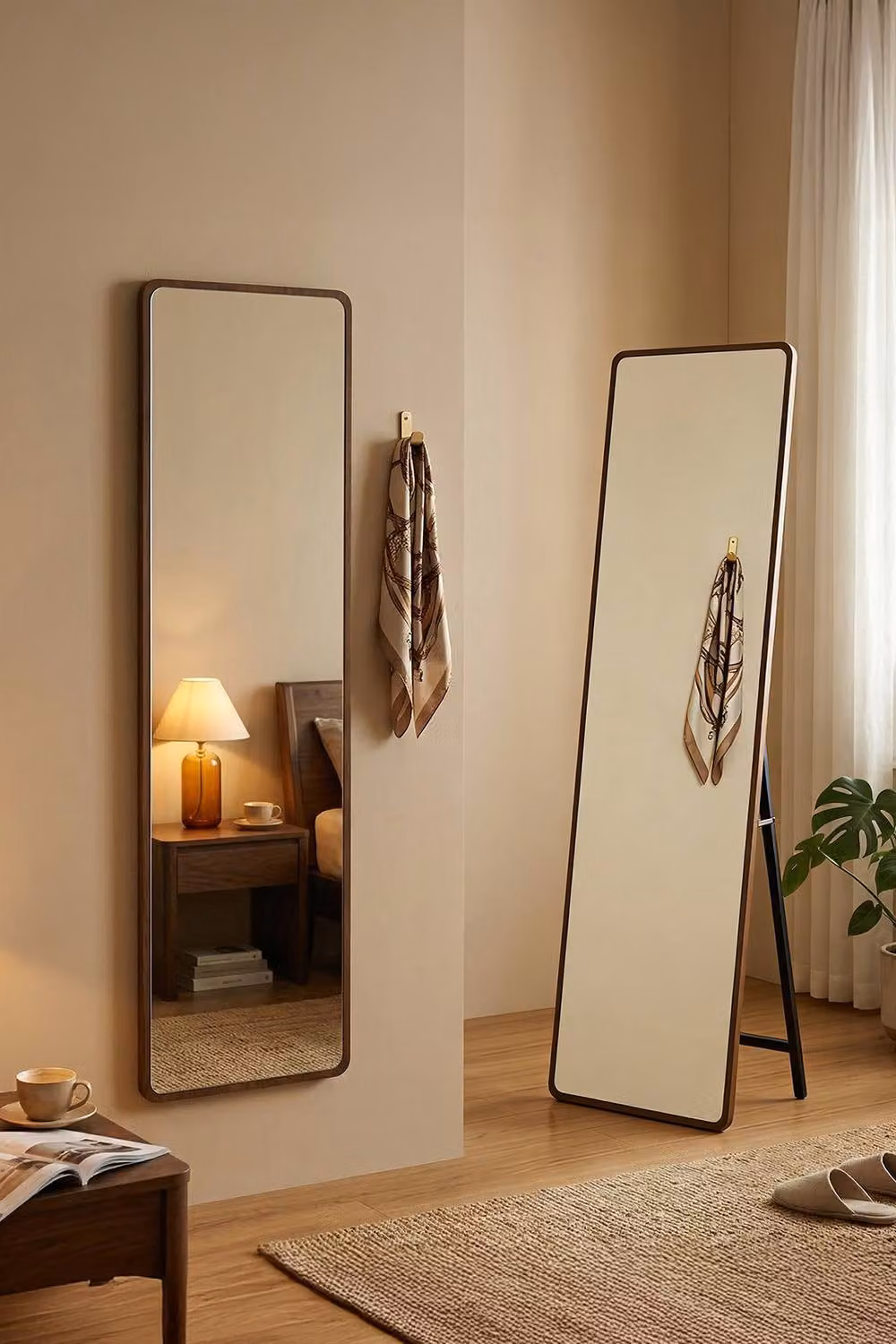 Garden Sanctuary Modern Freestanding Full-Length Rectangular Mirror in Brown – 2