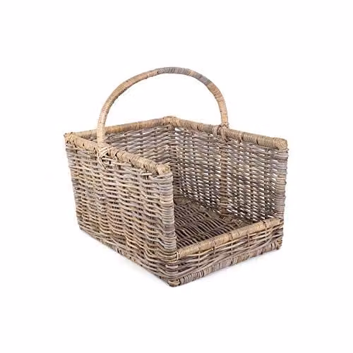 Red Hamper Small Kubu Grey Rattan Open Ended Log Basket, Brown, H: 28 cm, W: 41 cm, D: 30 cm