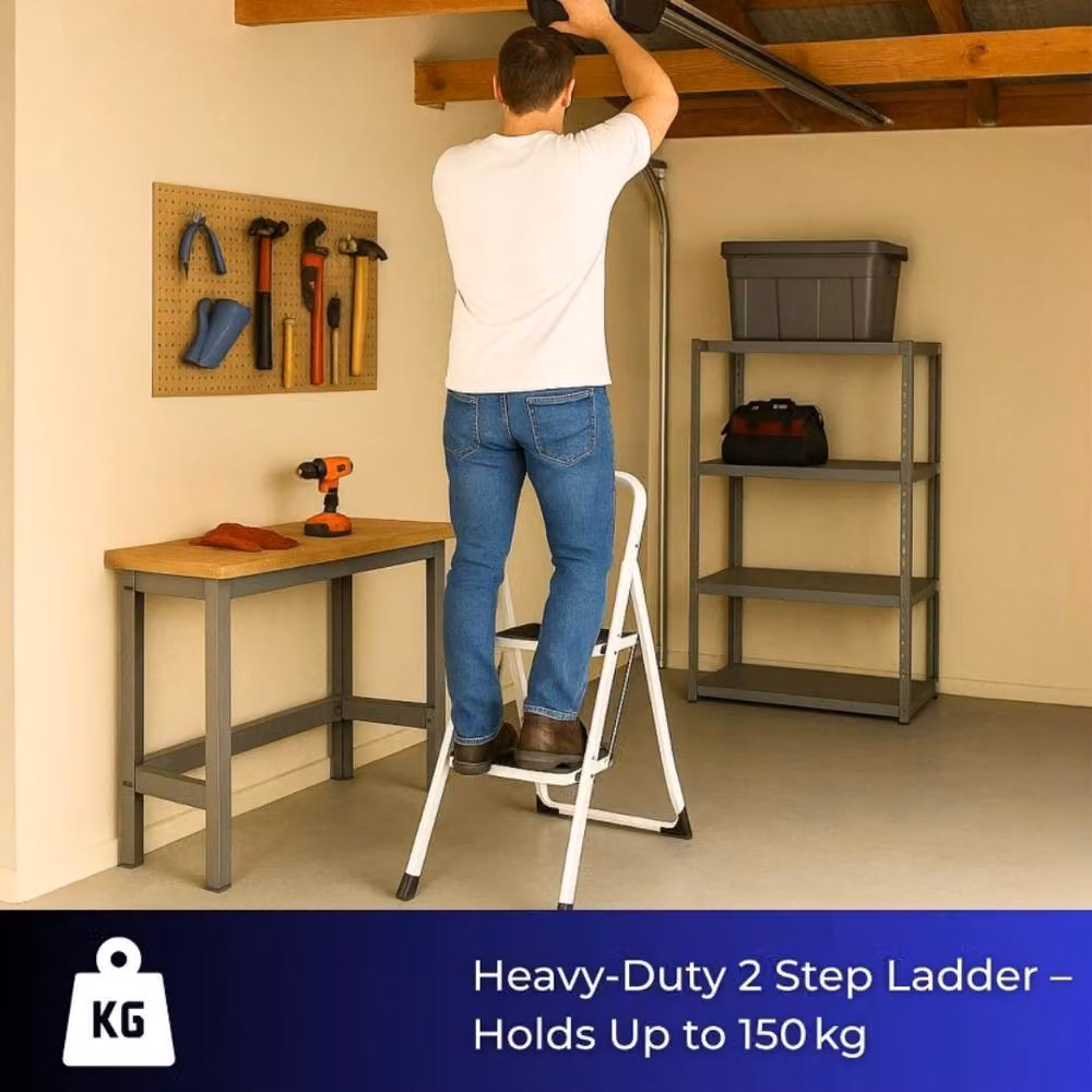 Kelvenix 2 Step Ladder in White with Anti-Slip Treads and Rubber Feet – 3