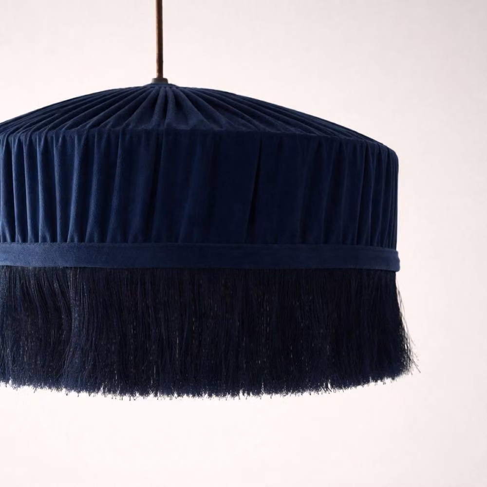 CGC Lighting Victoria Velvet Fringe Lampshade in Blue, Diameter: 40 cm – 3