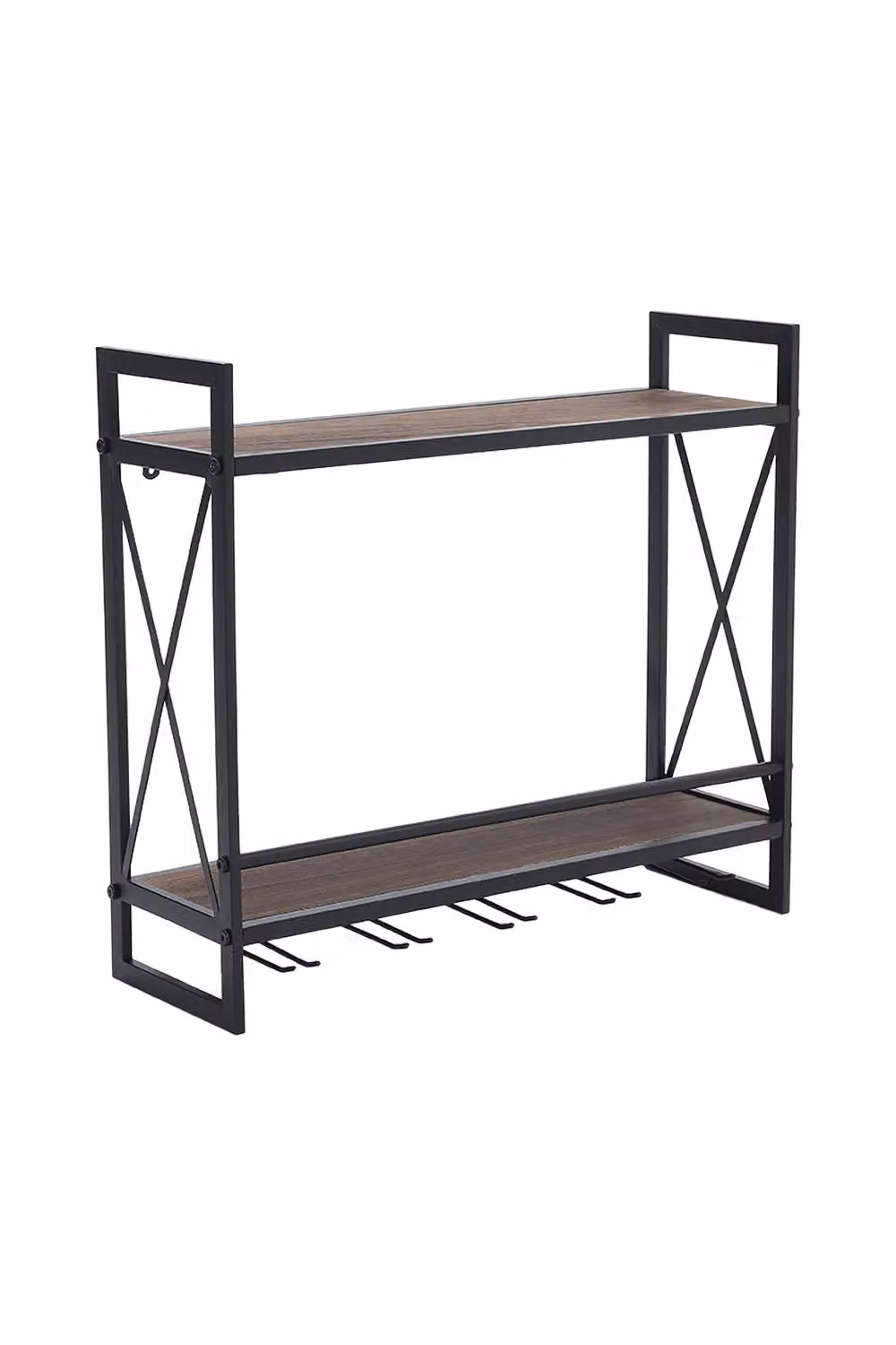 Living and Home 2-Tier Brown Wall-Mounted Industrial Wine Storage Rack with 5 Glass Holders – 4