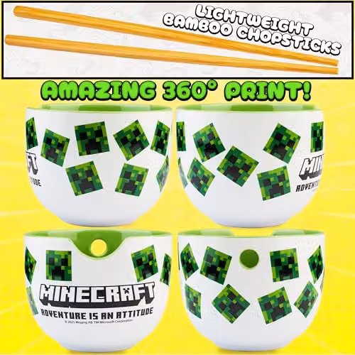 Get Trend Minecraft Ramen Bowl Set, Multicolour Ceramic Japanese Rice Noodles Bowl with Ceramic Spoon and Bamboo Chopsticks, 600ml – 3