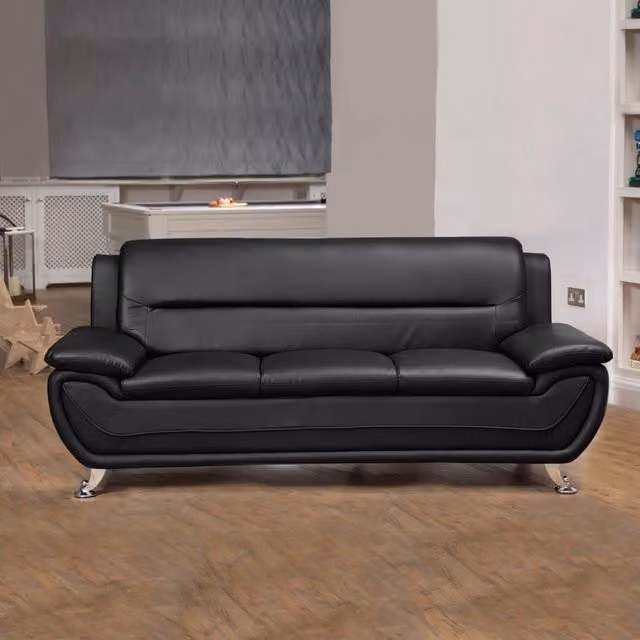 Artemis Home Dexter 3 Seat Sofa in Black Synthetic Leather with Solid Wood Frame – 1