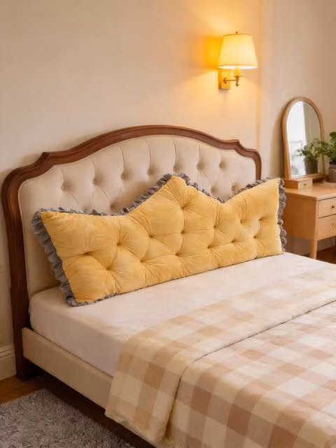 Living and Home Crown-Shaped Ruffled Bed Headboard Pillow in Yellow, Small
