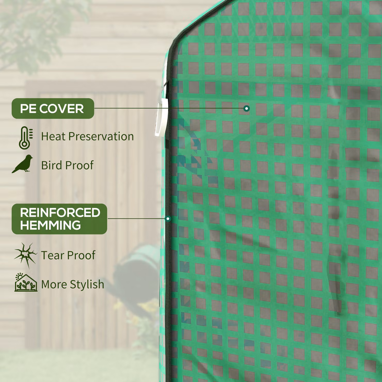 Outsunny Green PE Greenhouse Cover Replacement with Roll-up Door and Windows, W: 140 cm, D: 73 cm, H: 190 cm – 3