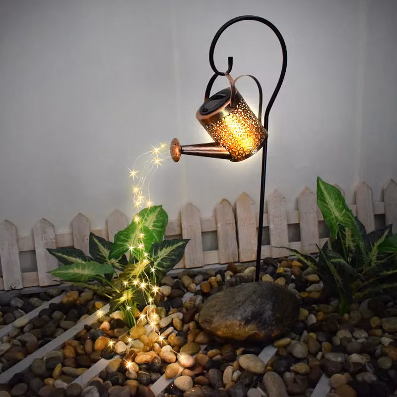 Leaper Solar Powered Watering Can Garden Light in Gold/Brass – 5