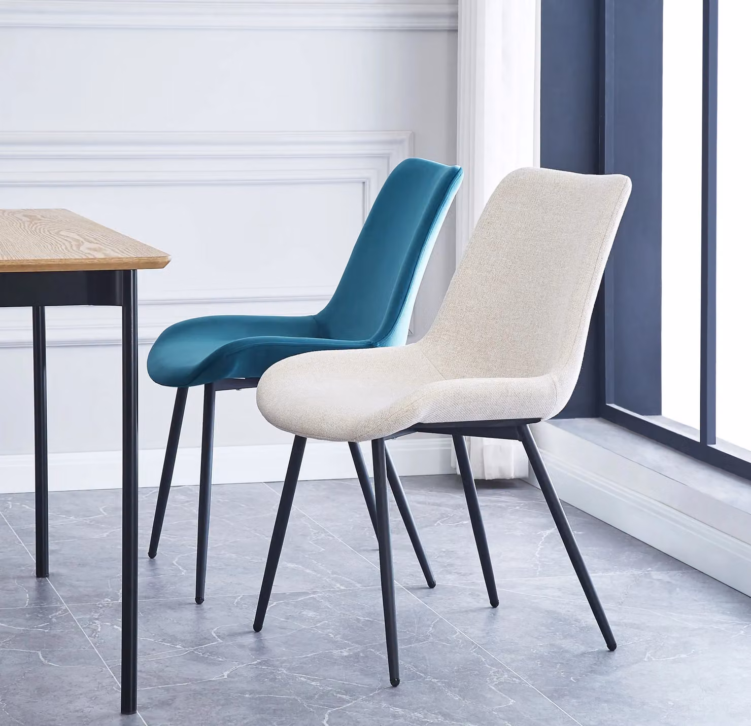 Nordlys Set of 2 Scandinavian Fabric Dining Chairs with Black Metal Legs in Beige – 2