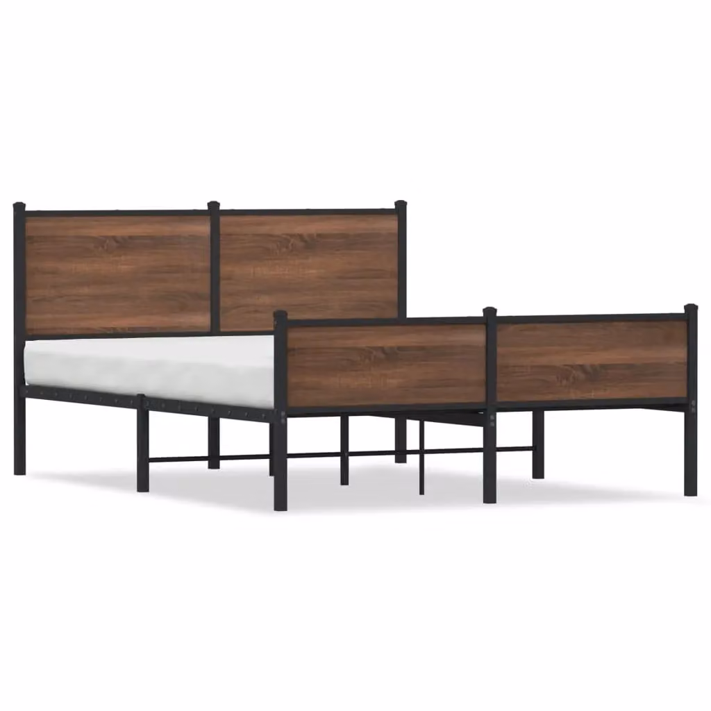 Berkfield Home Metal Bed Frame in Brown Oak, W/D/H: 140 x 190 cm – 2