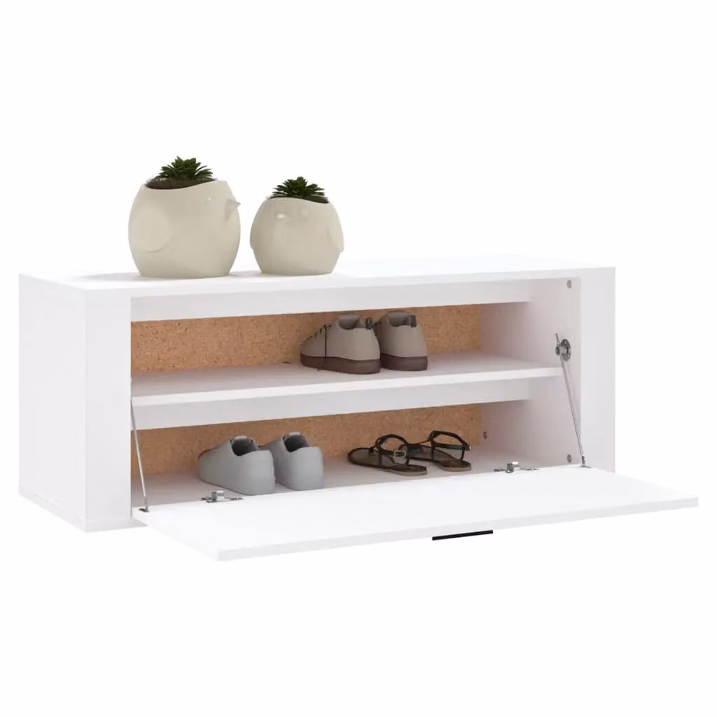Berkfield Home White Wall Mounted Shoe Cabinet with Tilting Compartments, W/D/H: 100 x 35 x 38 cm – 2