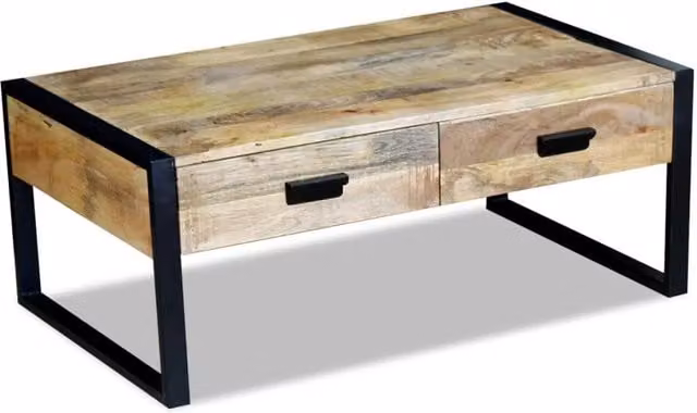 Berkfield Home Solid Mango Wood Coffee Table with 2 Drawers, Brown, W: 100 cm, D: 60 cm, H: 40 cm