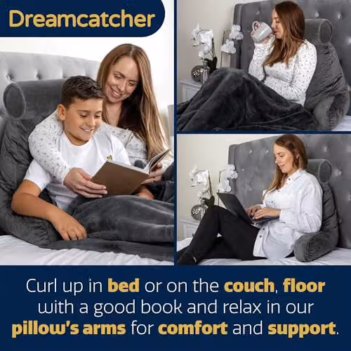 Dreamcatcher Grey Velvet Memory Foam Reading Pillow with Contoured Neck and Back Support – 6