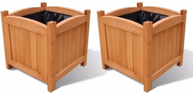 Berkfield Home Wooden Raised Bed Set of 2 in Brown, W/D/H: 30 x 30 x 30 cm