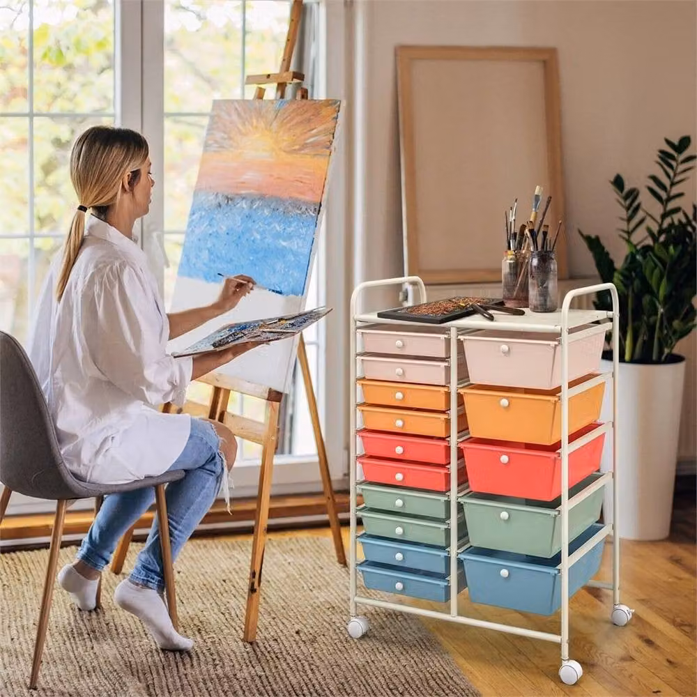 NESTLUNE 15 Drawer Mobile Utility Storage Trolley with Castors, Multicolour – 4