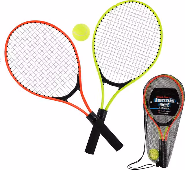 The Magic Toy Shop Junior Tennis Racket and Ball Set in Yellow and Multicolour