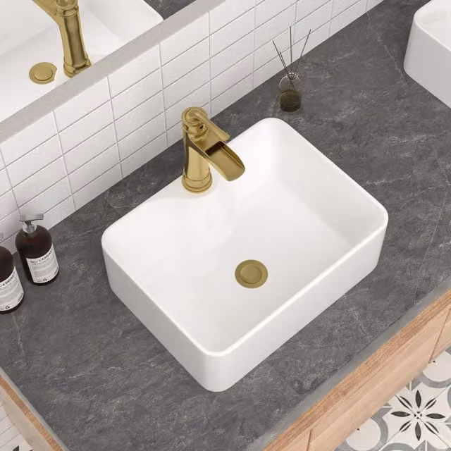 Dprodo White Ceramic Rectangular Vessel Bathroom Sink for Countertop W/D/H: 83 x 40 x 13.5 cm
