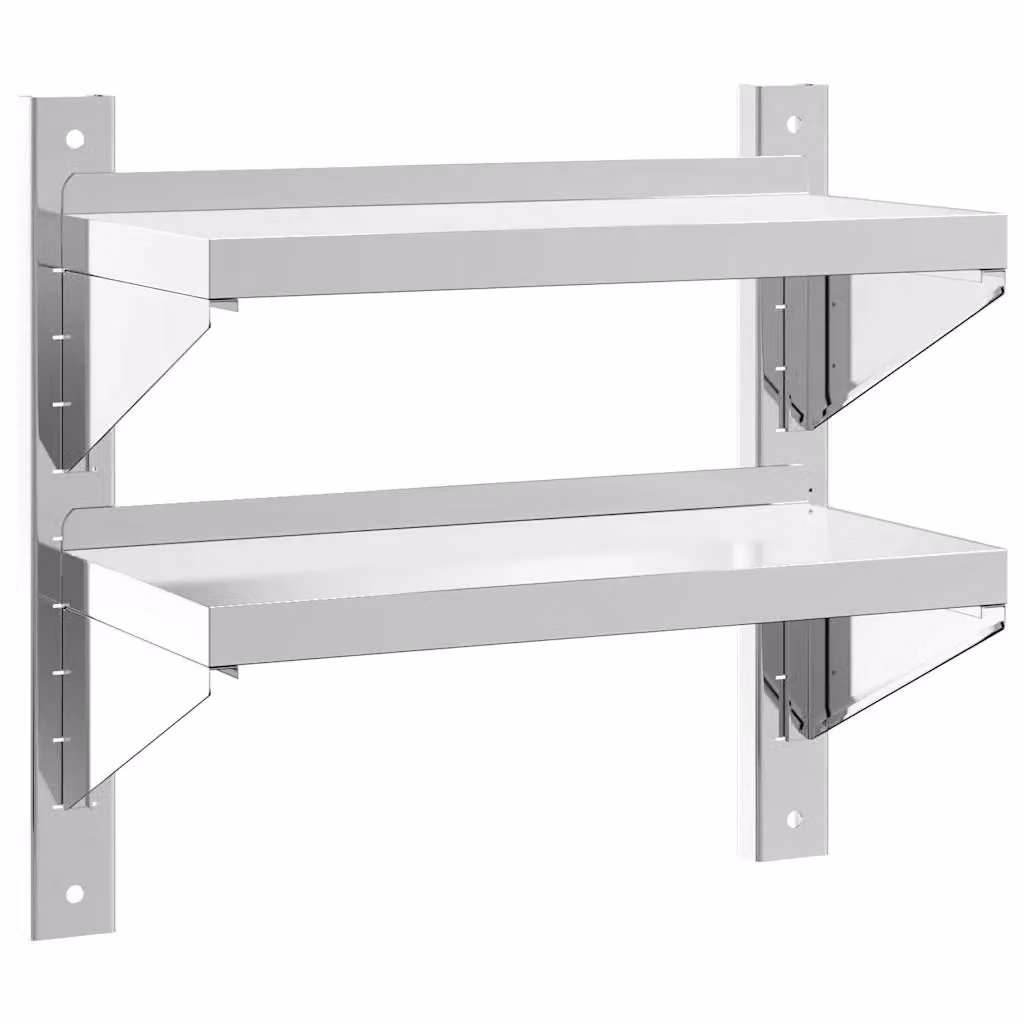 Berkfield Home 2-Tier Wall Mounted Metal Shelf in Silver, W/D/H: 50 x 23.5 x 60 cm – 2