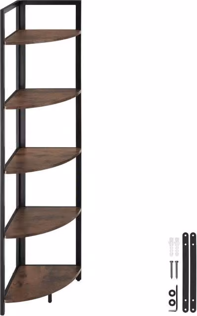 tectake Castlebar 5 Tier Industrial Corner Shelving Unit in Brown and Black – 1