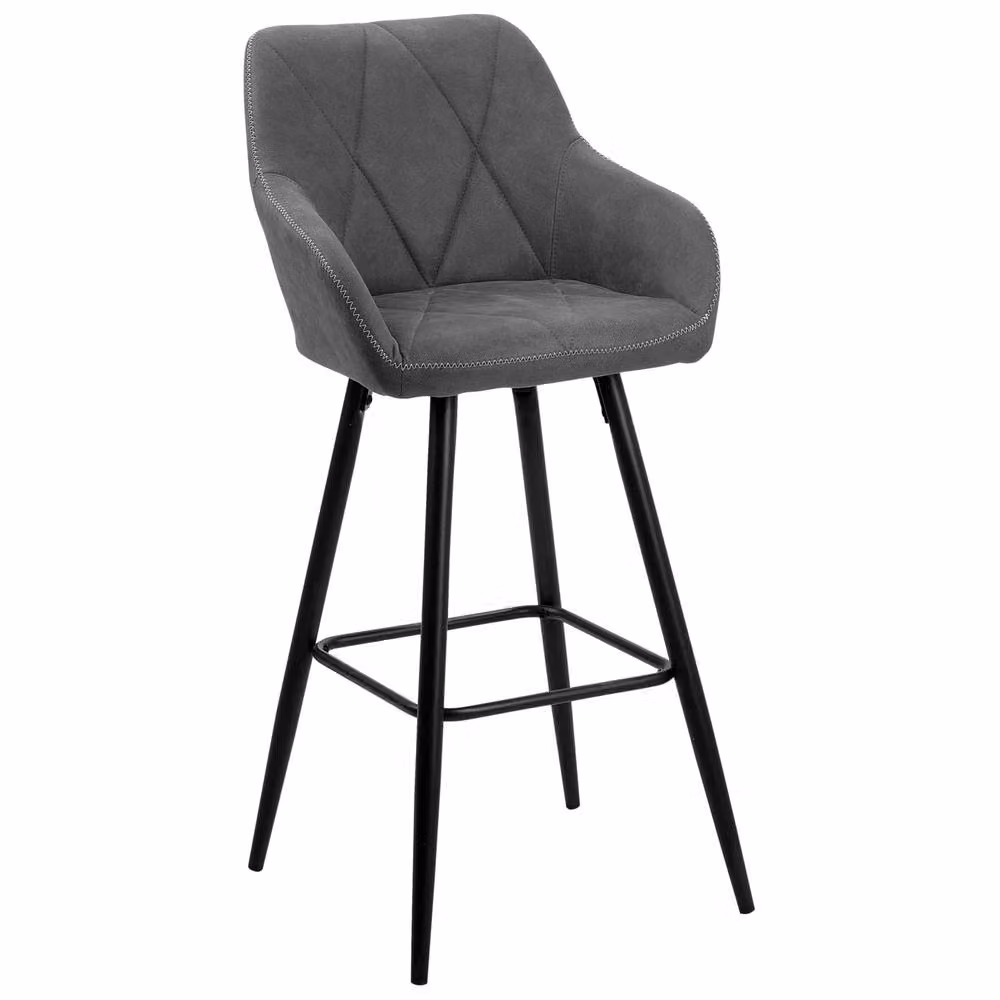 Wyld and Coco Set of 2 Grey Quilted Fabric Bar Stools with Arms – 3
