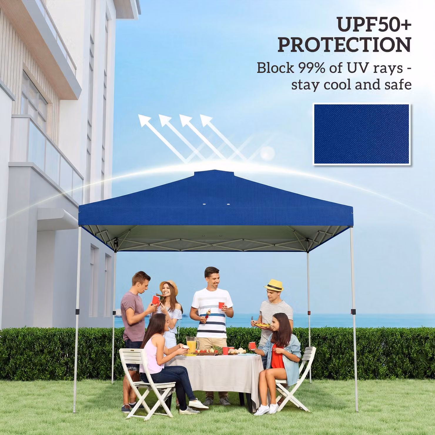 Outsunny Blue Waterproof Pop Up Canopy Gazebo Roof Replacement with UV50+ Protection, W x D: 3 x 3 m – 4