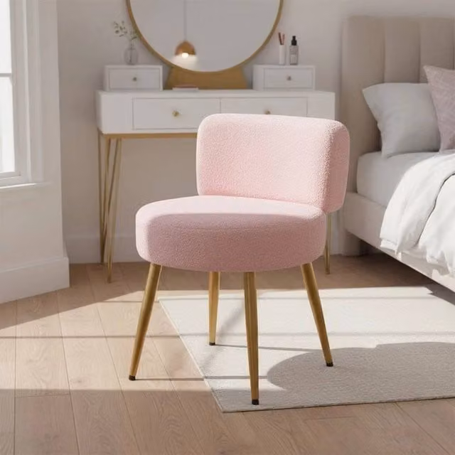EONLION Pink and Gold Modern Dressing Chair and Bedroom Side Stool