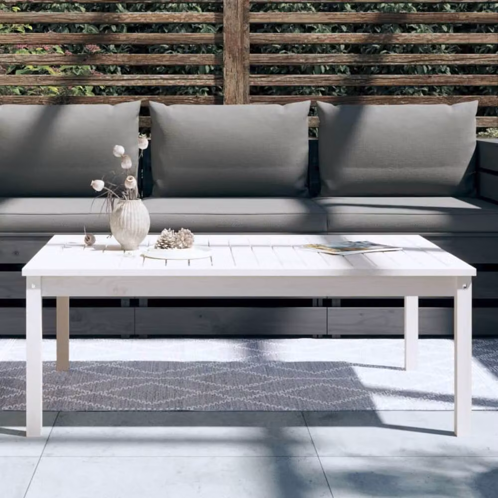 Berkfield Home White Solid Pine Garden Table, W: 121 cm, D: 82.5 cm, H: 45 cm – 3