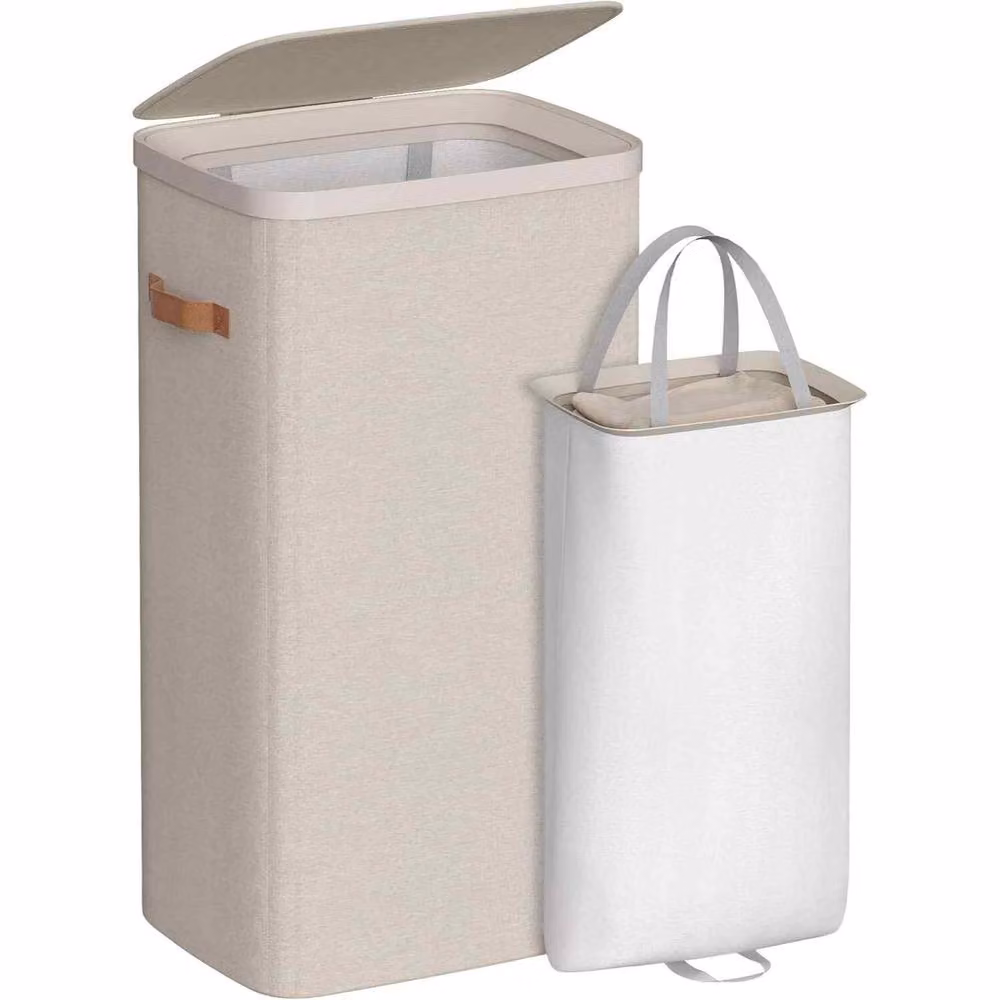 The Bazaarist Laundry Hamper with Lid, Removable Liner and Handles, Beige – 2