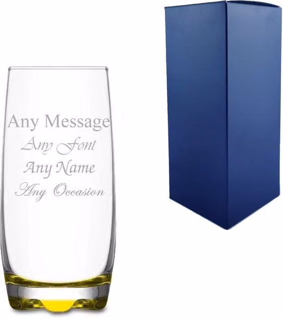 Uniqueful Personalised Engraved Yellow Adora Hiball Glass Tumbler, 390ml
