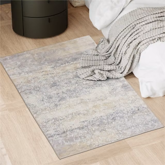 TECTAKE Washable Abstract Modern Rug in Beige, Black and Grey, Non-Slip and Sound Absorbing, W: 150 cm