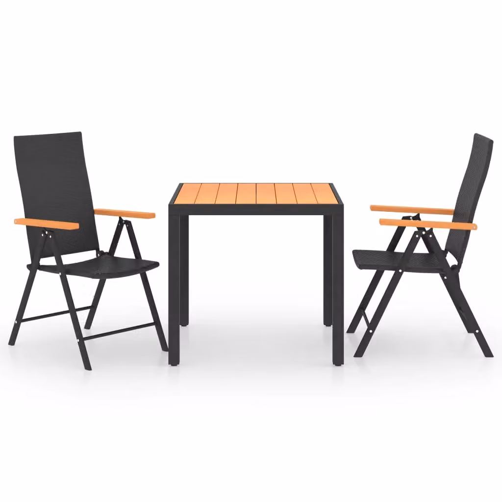 Berkfield Home 3 Piece Modern Garden Dining Set in Black and Brown with Rattan and Aluminium – 2
