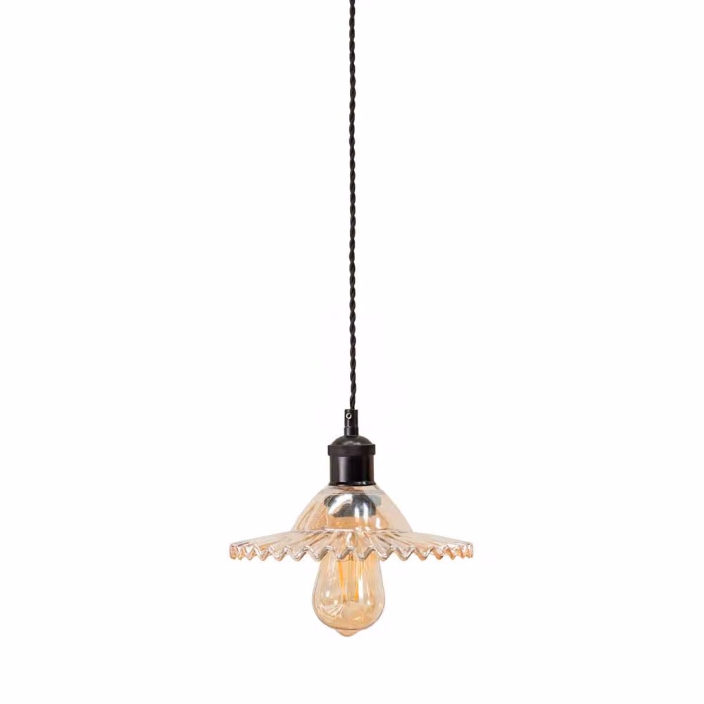 ValueLights Lucrezia Black and Amber Pendant Light with Frilled Glass Lampshade, Shade Width: 21.5 cm – 2