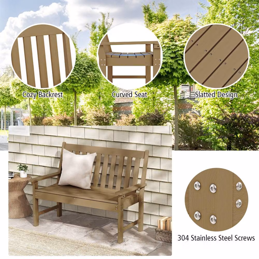 Gymax 2-Person Outdoor Patio Loveseat Bench with Backrest in Beige – 4
