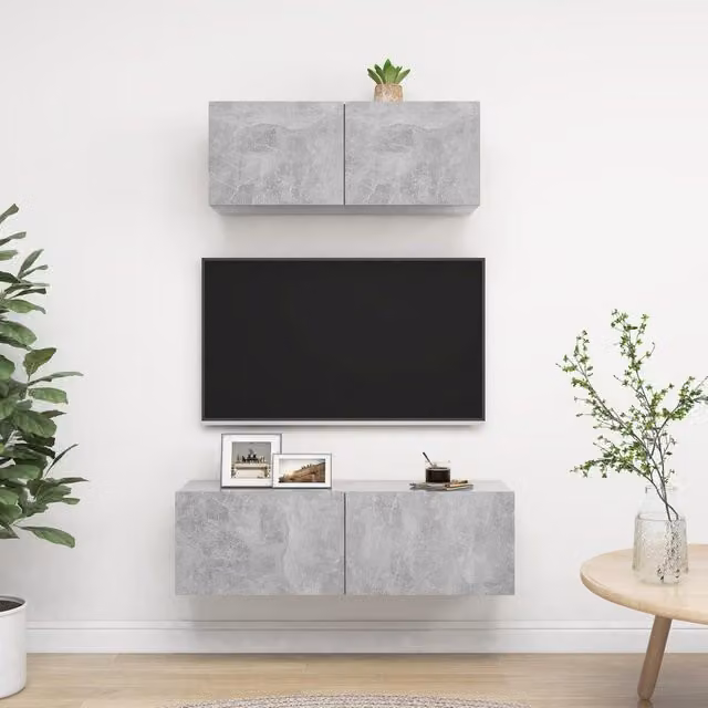 Berkfield Home 2 Piece Modern Wall Mounted TV Cabinet Set in Concrete Grey Engineered Wood