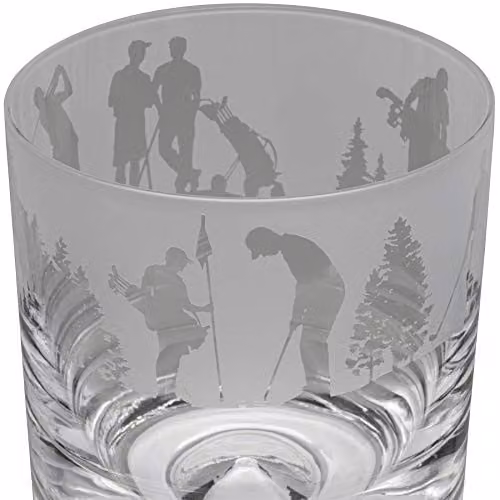 Milford Collection Animo Glass Golf Scene Whisky Tumbler in Transparent and Multicolour, 300 ml – 2