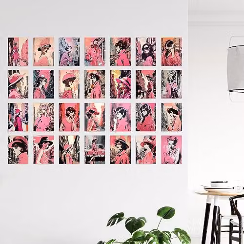 Artery8 Pink Vintage Paris Chic Aesthetic Collage Kit, 50 Piece Paper Wall Art Print Set, W: 15 cm, H: 10 cm – 3