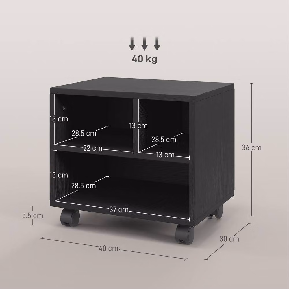Rolipo 3-Compartment Mobile Printer Cabinet with Castors, Black – 5