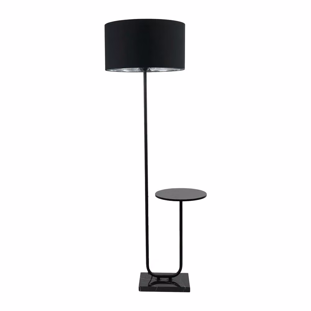 ValueLights Tavel Matt Black Metal Floor Lamp with Black and Chrome Inner Shade and Warm White LED Bulb – 2